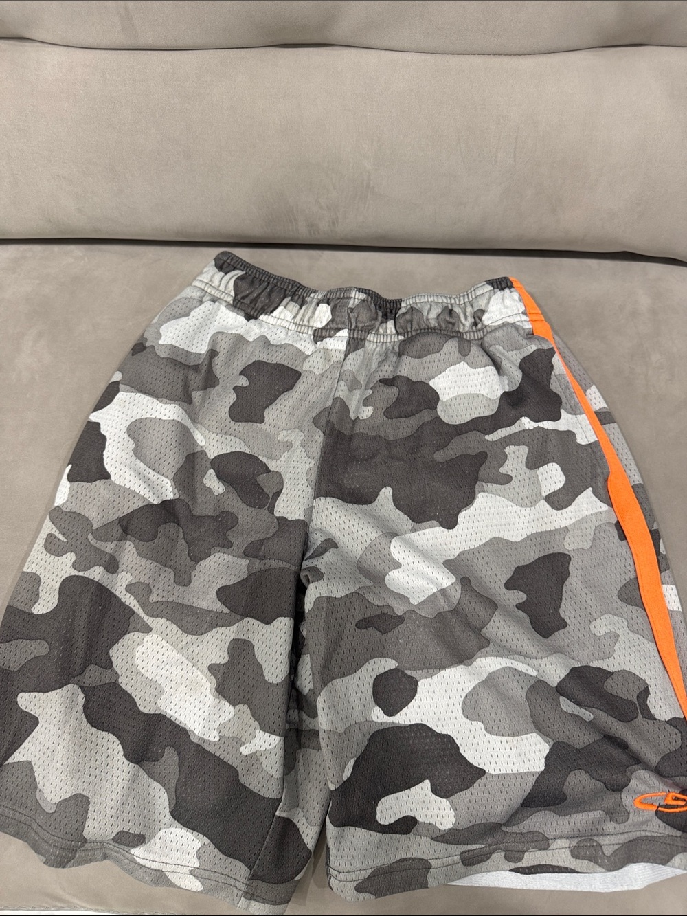 Champion Gray Camo Shorts with Orange Stripe